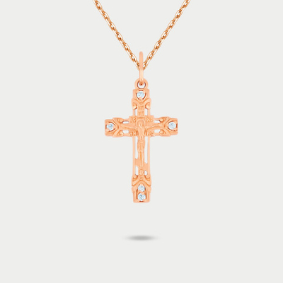 Женский крест из розового золота 585 пробы с фианитом (арт. П2383)