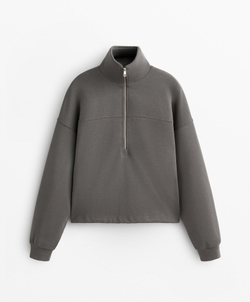 Oysho Толстовка с застежкой-молнией на половину длины с начесом из модала, антрацитовый