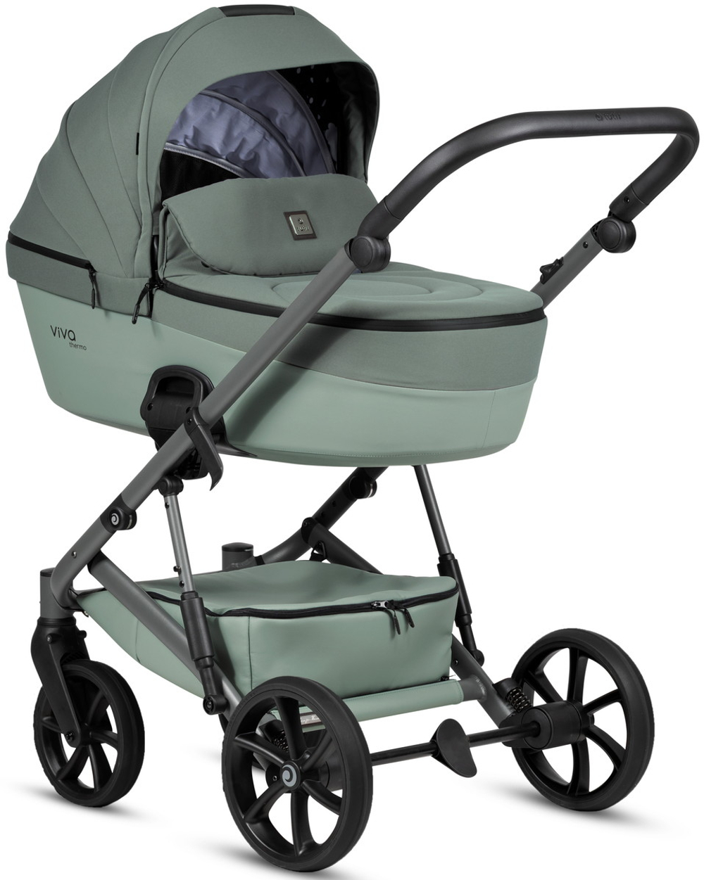 Детская коляска Tutis Viva 6 Plus Essential 4 в 1 с автокреслом Elo Lux EduSky Black и базой 1612039 Sage