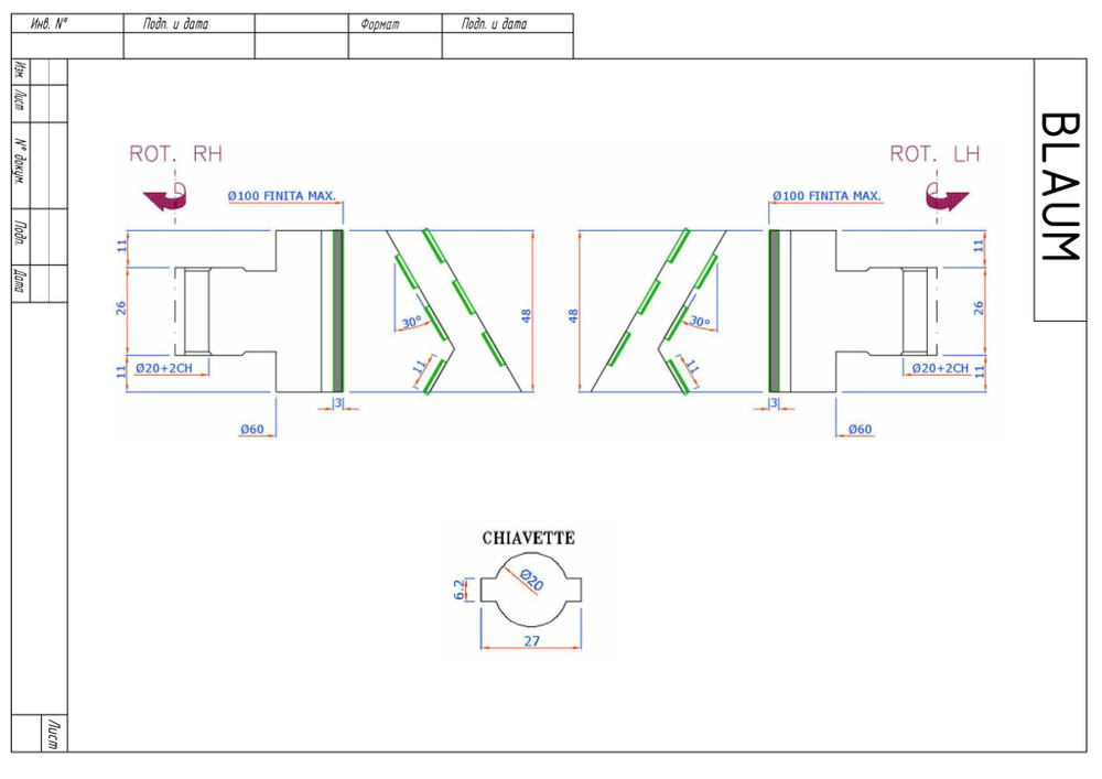 PCD фреза D.100x48x20+DKN Z=3+3 H=3 LH + RH