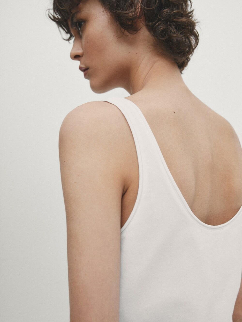 Massimo Dutti Топ из эластичного смесового хлопка на бретелях, натуральный, кремовый