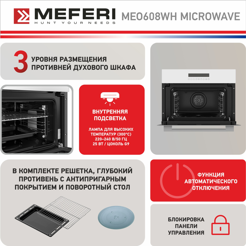Электрический духовой шкаф Meferi MEO608WH MICROWAVE фото 3