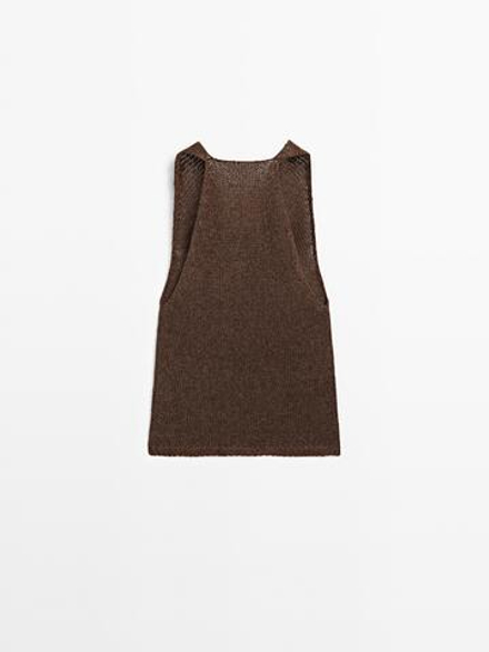 Massimo Dutti Вязаный топ-халтер из смесовой льняной ткани, коричневый