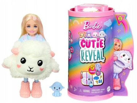 Кукла Barbie Cutie Reveal - кукла-овца Челси + домашнее животное/ Барби в костюме овечки с 6 сюрпризами HKR18