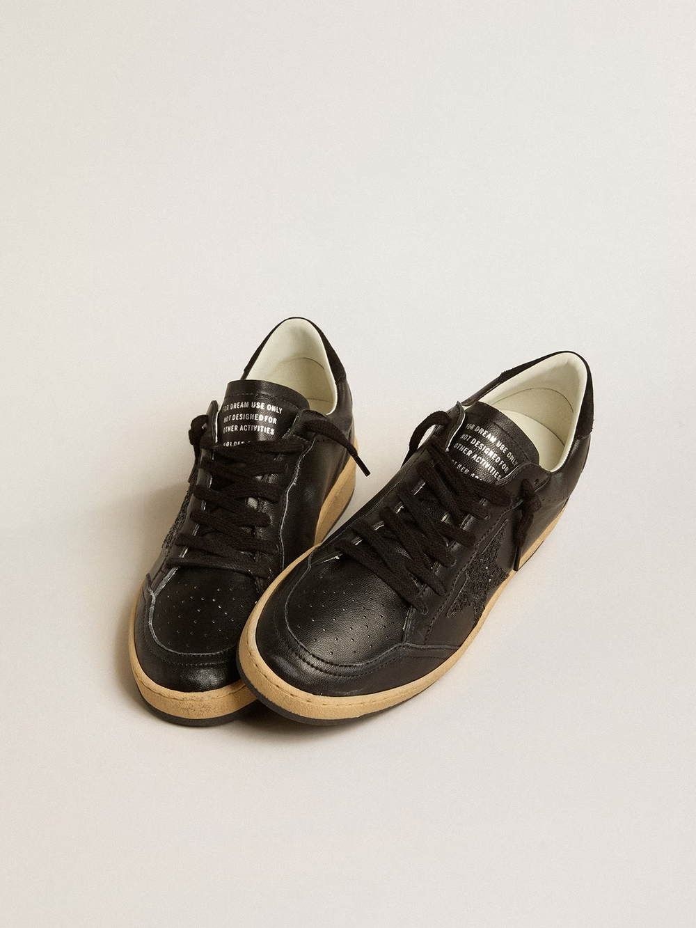Ball Star Donna in nappa nera con stella in glitter neri e talloncino in suede