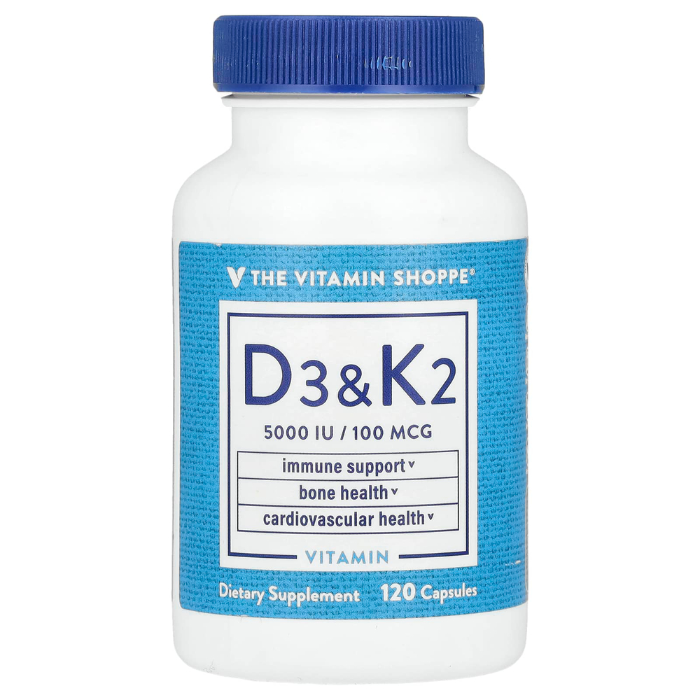 The Vitamin Shoppe, Витамины D3 и K2, 120 капсул