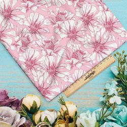 Ткань оксфорд 210 воздушно-белые цветы на розовом