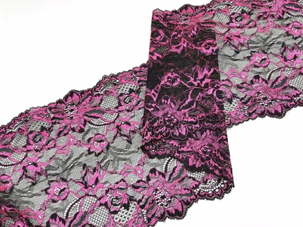 Эластичное кружево, 22 см, черное и ярко-розовое (Арт: EK-2638), м
