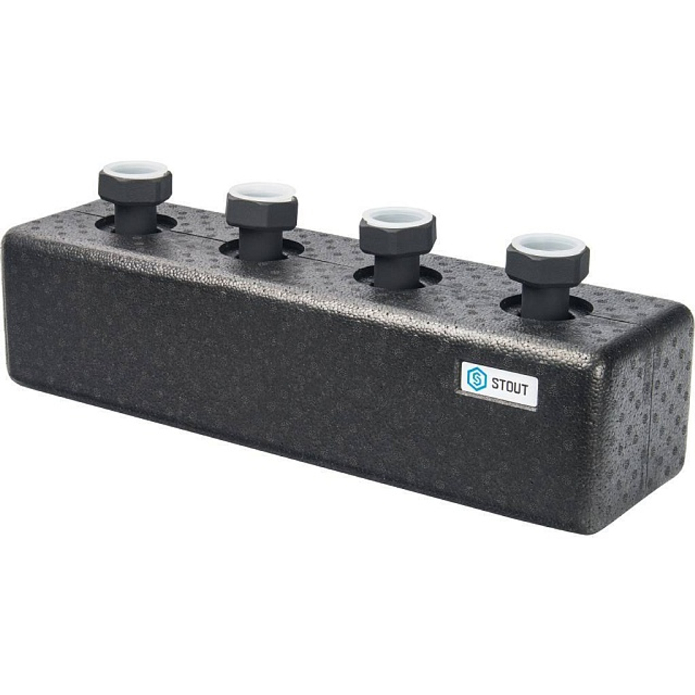 Коллектор котельной разводки STOUT DN25 - 1"1/2 на 2 контура 1"1/2 (черная сталь)