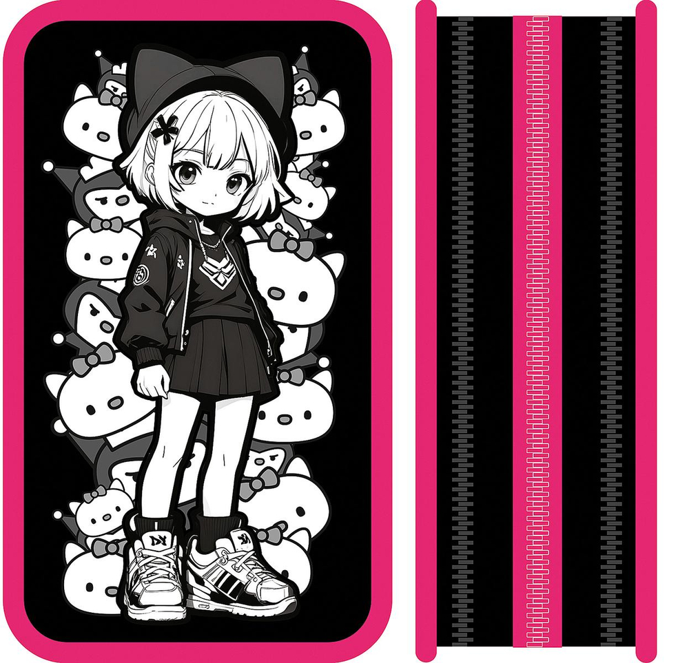 Пенал 3 секц. большой тканевый торец 190/105 "Girl and kitty" (Пчёлка)