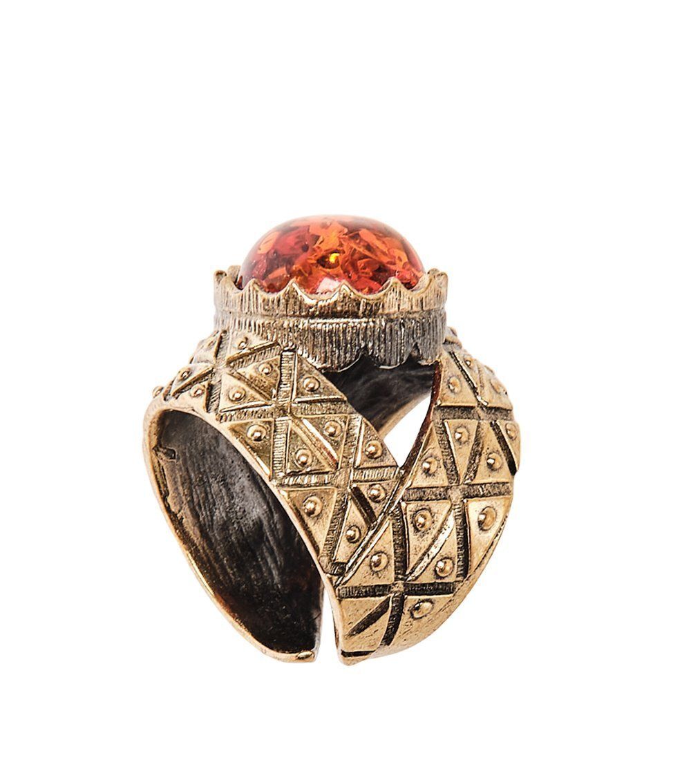 AM-2456 Кольцо «Королевское» (латунь, янтарь)