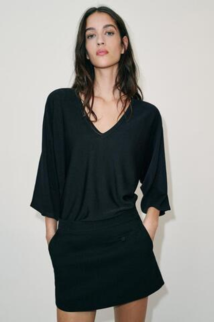 ZARA ЮБКА-ШОРТЫ С КАРМАНАМИ, ЧЕРНЫЙ