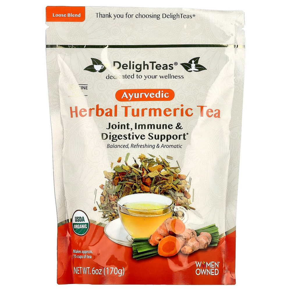 DelighTeas, аюрвердический травяной чай с куркумой, рассыпная смесь, без кофеина, 170 г (6 унций)
