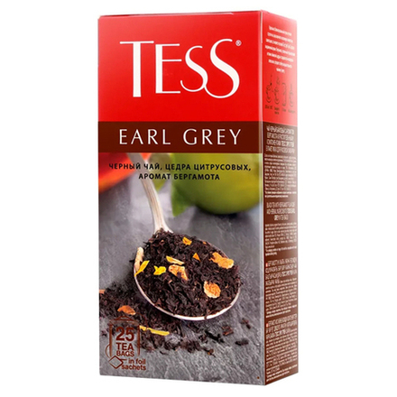 Чай черный в пакетиках Tess Earl grey 25 пак/уп, 1,6 г (Тесс)