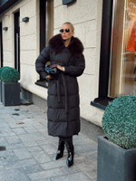 Пуховик с воротником и манжетами в длине миди