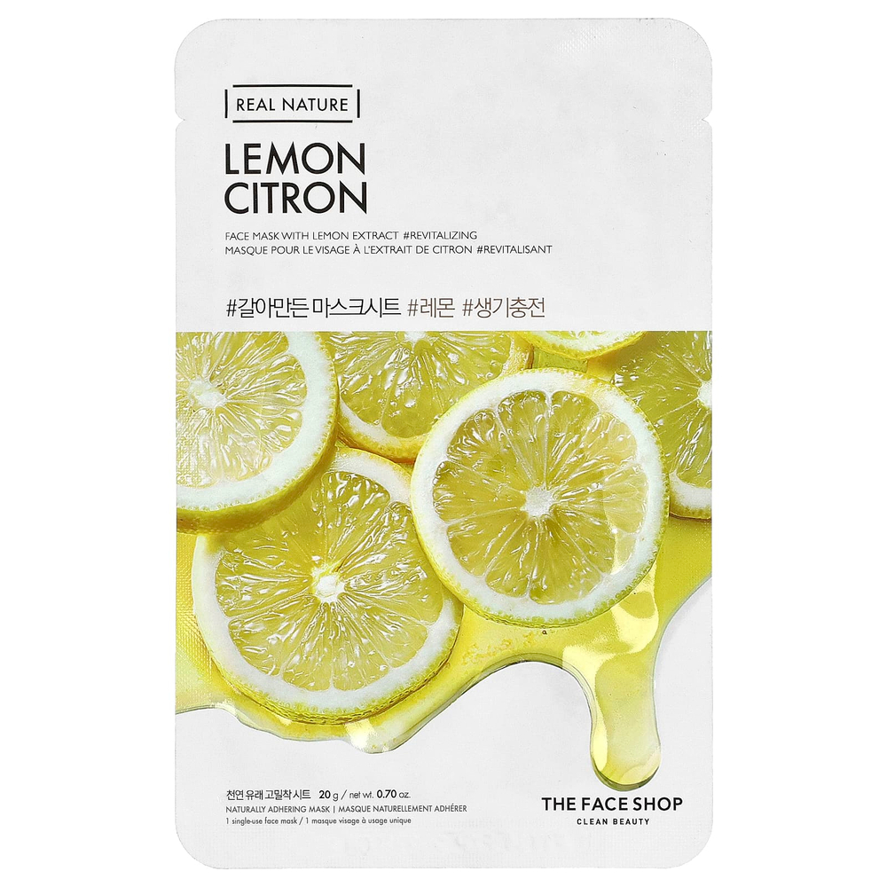 The Face Shop, Real Nature, маска для лица, лимон, 1 шт., 20 г (0,70 унции)