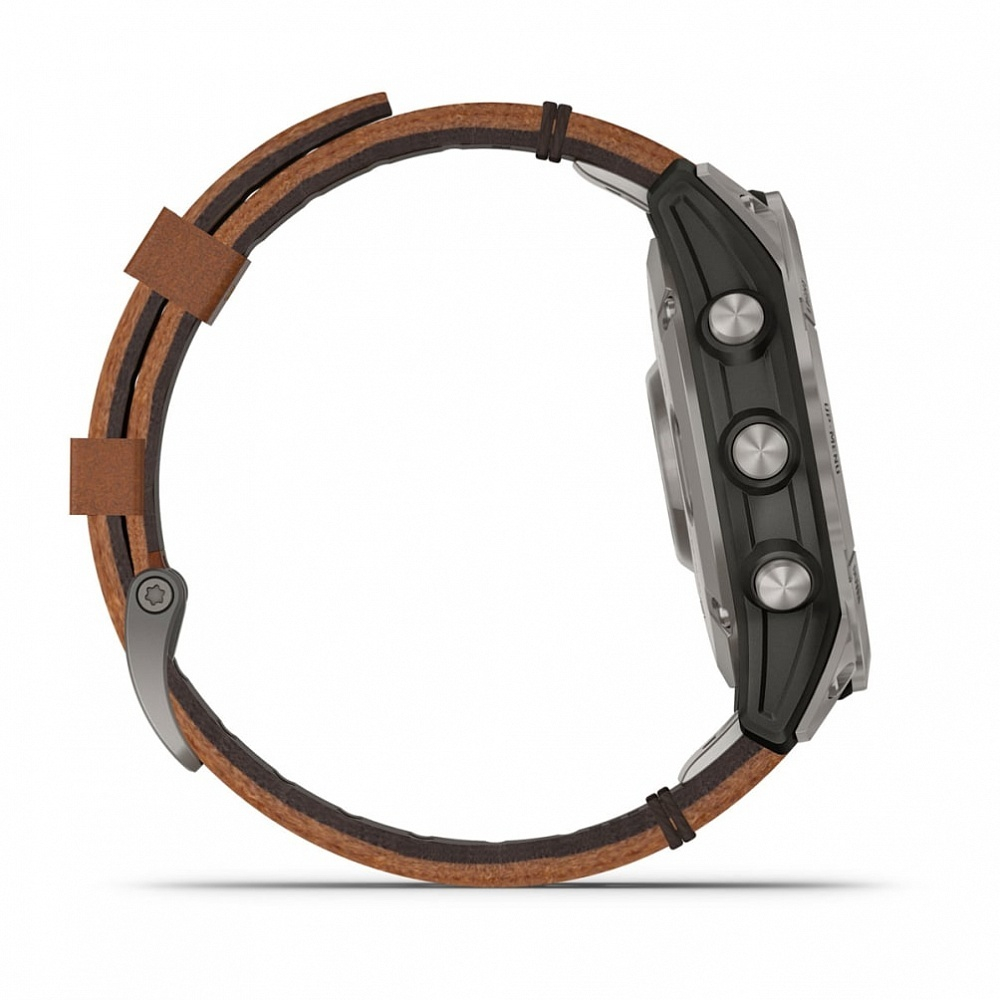 Смарт часы Garmin Fenix 7 Pro Sapphire Solar титановый серый с коричневым кожаным ремешком
