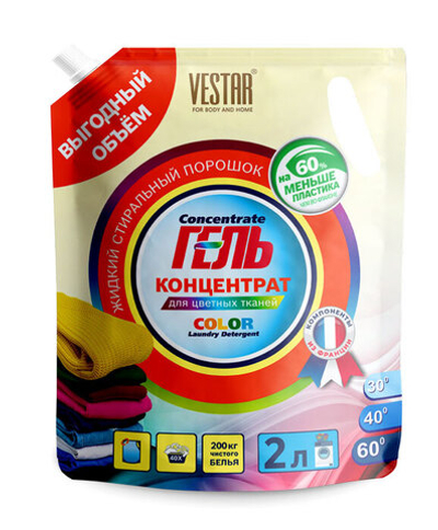 Гель-концентрат для стирки Vestar для Цветных тканей дой-пак 2,0 л