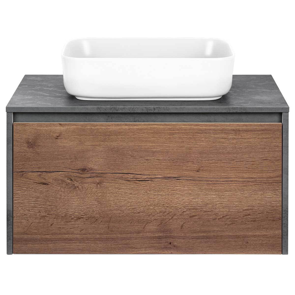 База под накладную раковину Mesa 800 подвесная, 1 выкатной/1 скрытый ящик soft close, T.Oak + Beton