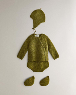 ZARA HOME ДЕТСКИЙ КОМБИНЕЗОН ИЗ ШЕРСТИ АЛЬПАКИ, ЗЕЛЕНЫЙ