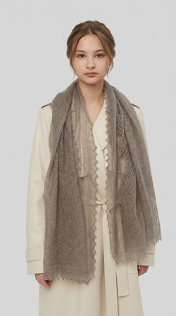 Оренбургский пуховый палантин А16070-03 серый