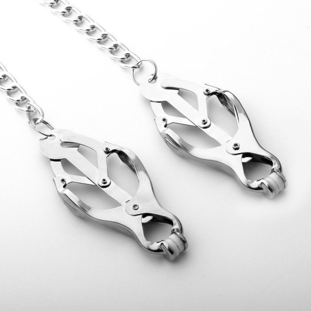 Серебристые зажимы для сосков с цепочкой (Цвет: серебристый)