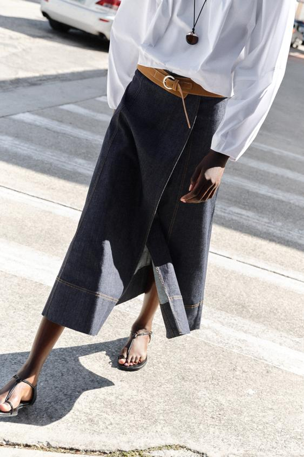 ZARA ДЖИНСОВАЯ ЮБКА Z1975 МИДИ С ПОЯСОМ, СИНИЙ