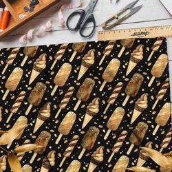 Ткань оксфорд 600 мороженое крем-брюле с печеньем на чёрном фоне