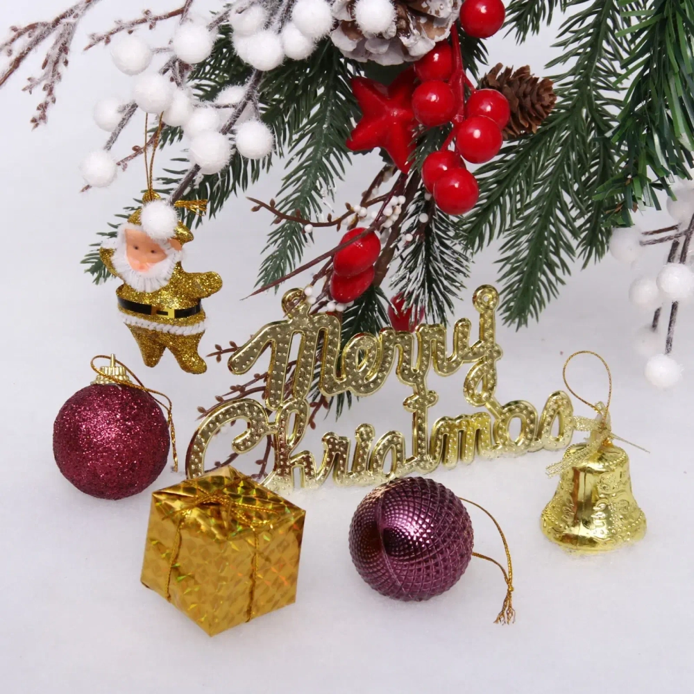 Набор украшений «Волшебный новый год» 16*7.5*8 см (32 предмета), Золото/рубин