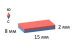 Неодимовый магнит прямоугольный 15х8х2 мм