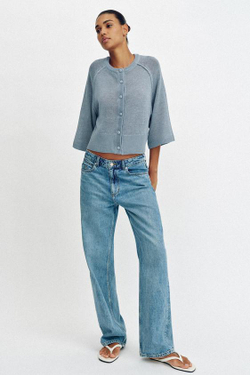 ZARA КАРДИГАН ИЗ ТРИКОТАЖА, СЕРО-СИНИЙ