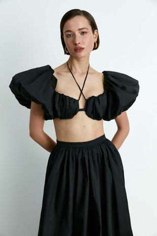 Топ укороченный драпированный из тафты с объёмными рукавами