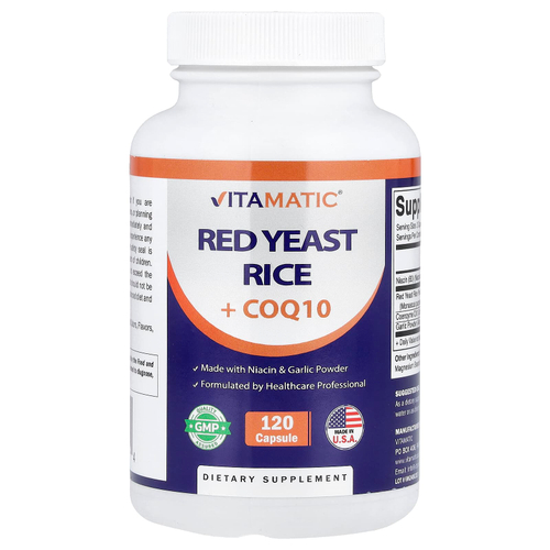 Vitamatic, красный дрожжевой рис с коэнзимом Q10, 120 капсул
