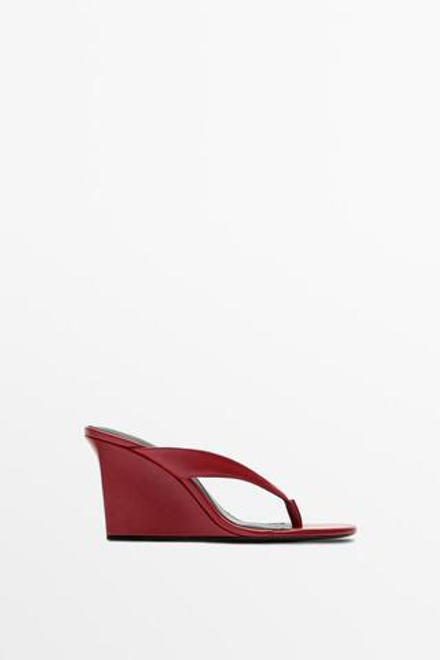 Massimo Dutti Кожаные сандалии на танкетке, красный