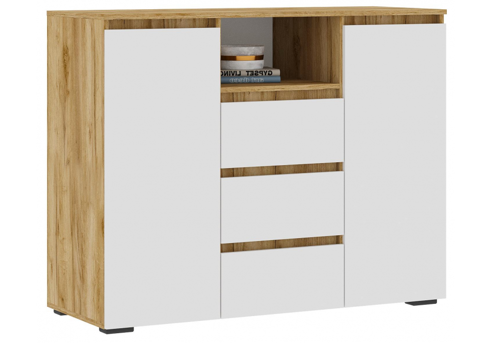 Комод Woodville Элла КМ 01 белый, дуб крафт золото