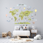 Стикеры КАРТА МИРА АКВАРЕЛЬ английская версия