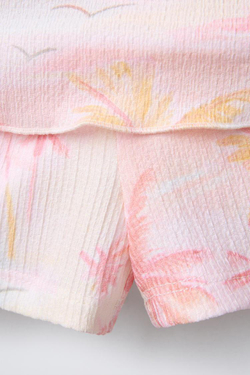 ZARA ЮБКА-ШОРТЫ С РЕЛЬЕФНЫМ УЗОРОМ «ПАЛЬМЫ», РОЗОВЫЙ