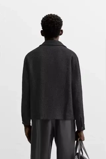 ZARA КУРТКА-РУБАШКА ИЗ РЕЛЬЕФНОЙ ТКАНИ С МОЛНИЕЙ, ЧЕРНЫЙ