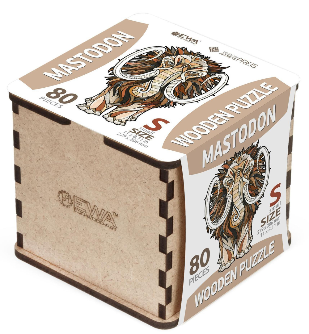 Деревянный, фигурный пазл EWA Мастодон Мамонт L 40x54 см