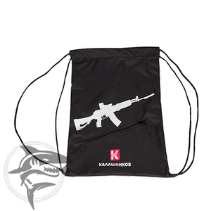 Мешок черный, с карманом на молнии, с силуэтом автомата и фирменным логотипом “Калашников”