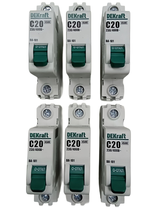 Автоматический выключатель 1-пол. 20А тип C 4,5кА серия ВА-101 DEKraft (6шт)