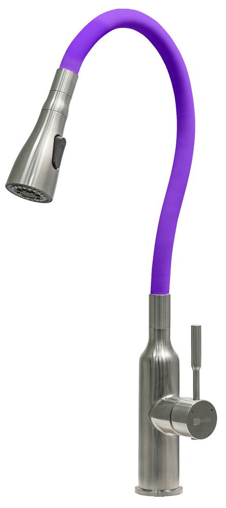 смеситель кухня LEMARK Expert с гиб.изл. и 2х-функц. аэратором, сталь/фиолетовый LM5082S-Violet