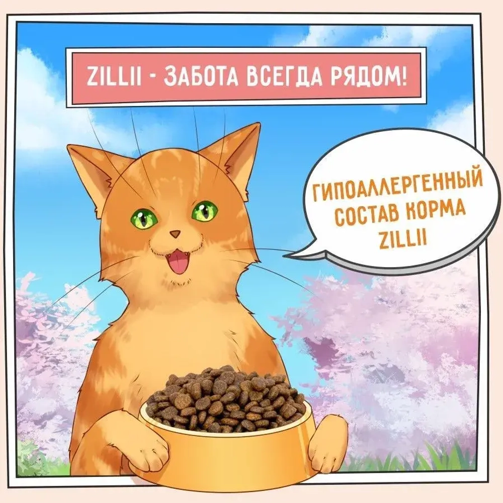 Сухой корм для кошек ZILLII (Зилли) Cat Skin & Coat Carel 10кг индейка и ягненок сухой для кошек, здоровье кожи и шерсти
