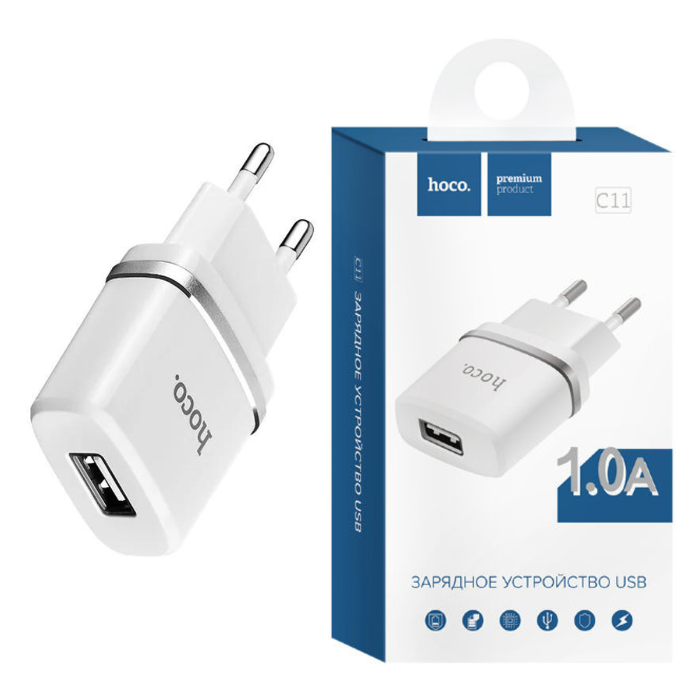 Сетевое зарядное устройство Hoco C11 Smart 1xUSB, 1A