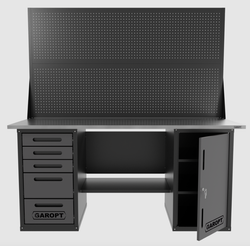 Верстак двухтумбовый дверь/5 ящиков с двумя экранами, серый 1800*700 Garopt, GT1800DY5PP2.grey