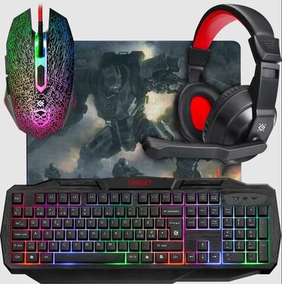 Комплект игровой Defender Target MKP-350 RU, мышь+клавиатура+ковер+гарнитура
