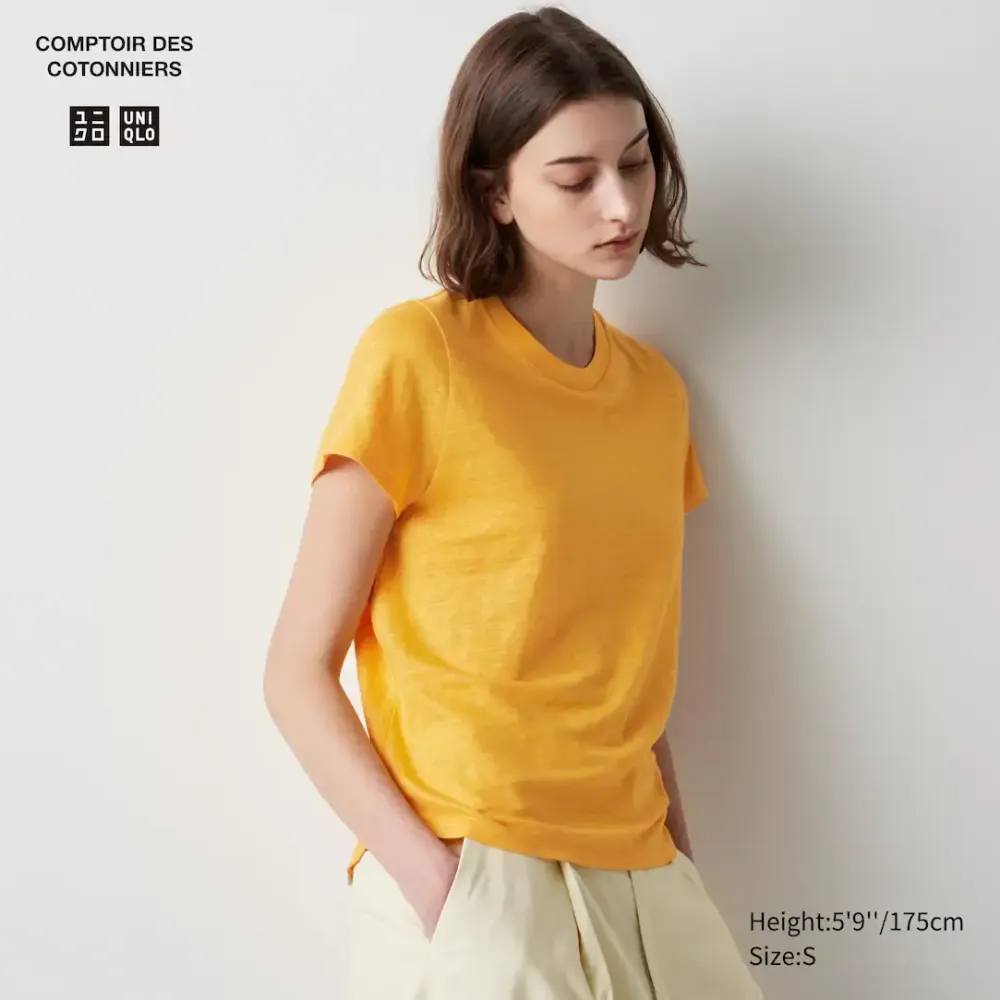 UNIQLO ФУТБОЛКА С КРУГЛЫМ ВЫРЕЗОМ И КОРОТКИМИ РУКАВАМИ, ОРАНЖЕВЫЙ