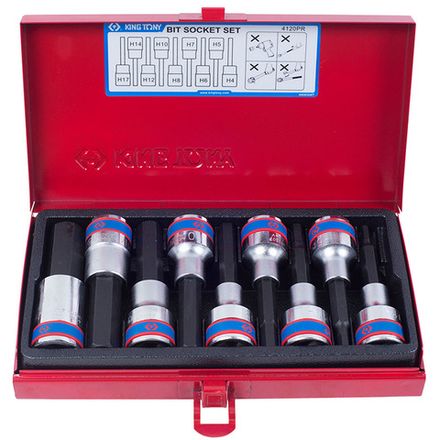 Цена на KING TONY (4120PR) Набор торцевых насадок 1/2", HEX, 4-17 мм, L = 80 мм, 9 предметов