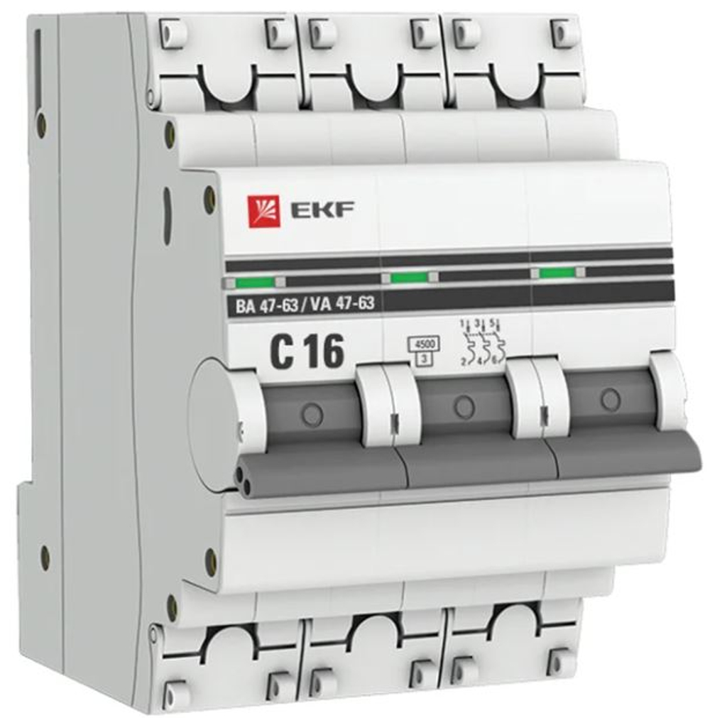 Выключатель автоматический модульный 3п C 16А 4.5кА ВА 47-63 PROxima EKF mcb4763-3-16C-pro
