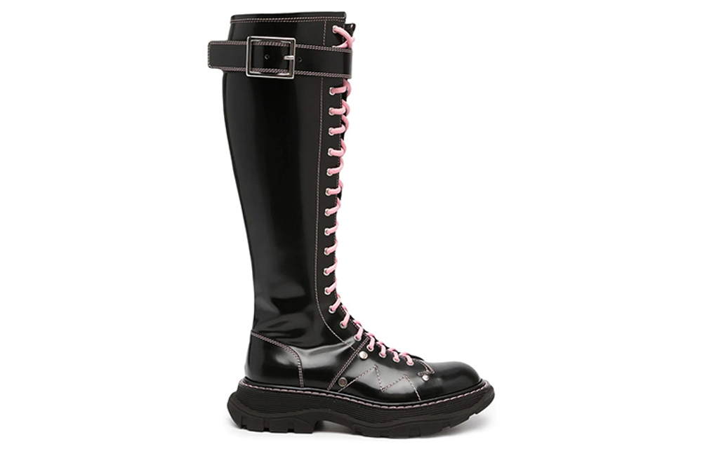 Alexander McQueen Tread Lace Up Boots "Black Pink Lace" Women"s